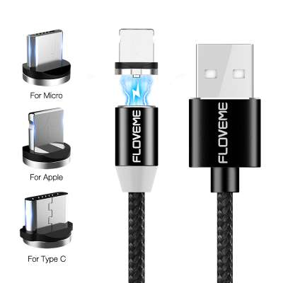 CE ROHS FC Approved Free Shipping FLOVEME Nylon 3In1 Led Magnetic Charger 3 In 1 Multi Usb Cable Magnetic Charging Cable