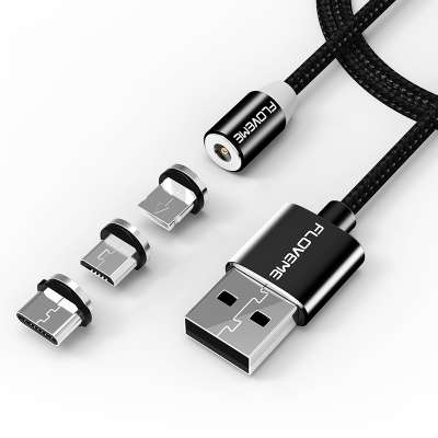 CE ROHS FC Approved Customized Logo 3 In 1 Usb Cable Charger Magnetic Nylon Braided Usb Charging Cable For Apple Charger