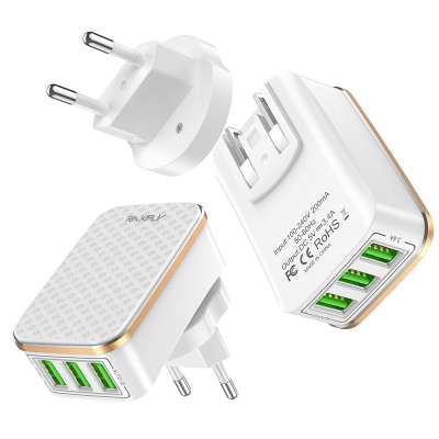 RAXFLY White 2 In 1 Mobile Phone Travel Charging 3.4A US & EU Plug 3 Port Usb Wall Charger