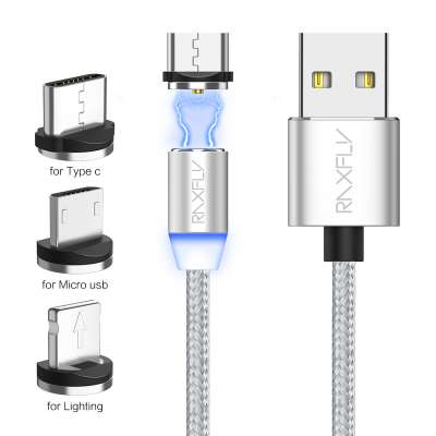 CE FC ROHS Approved  RAXFLY 360 Rotating Nylon Braided Magnet Phone Charging Magnetic 3 In 1 Universal Multi Usb Charger Cable