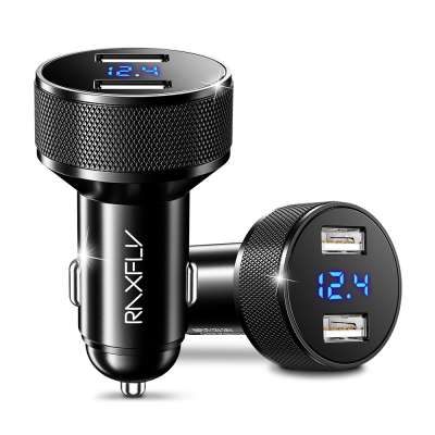 Free Shipping RAXFLY Aluminum Alloy 3.1A Max Dual Usb Ports Phone Fast Charging Digital Display Car Charger