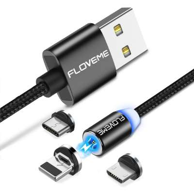 CE FC ROHS Free Shipping FLOVEME Mobile Phone Charge 3In1 Magnet Usb Charger Cable 3 In 1 Magnetic Charging Cable With Led Light