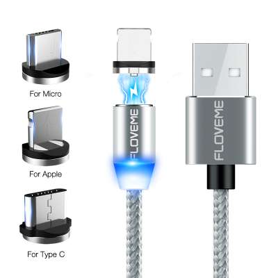 Epacket Free Shipping 1M Cell Phone 3 In 1 Magnetic Braided Charging Usb Cable High Quality 3 in1 Fast Charger Cable Line